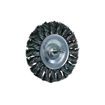 Weiler Standard Twist Knot Wire Wheel, 3-1/4 in dia x 3/8 in W Face, 0.020 in Steel Wire, 25000 RPM, 1/4 in Stem (804-17682)