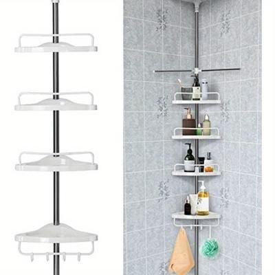 TEMU Telescopic 4-tier Shower Caddy Corner Shelves, Bathroom Shower Storage Shelves, Bathroom Storage Organiser With 4 Trays, 4 Hooks, 1 Towel Bar Adjustable Floor To Ceiling 110 To 305 Cm