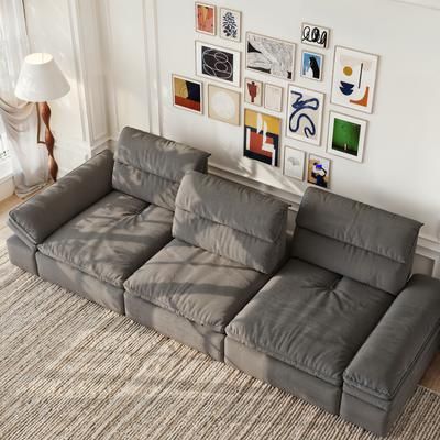 135.04" Soft Sofa with Adjustable Backrest & Armrests, 23.62"- 35.43"Seating Depth, Cozy Couch for Living Room, Segmented Backrest, Anti-scratch and Water-proof Fabric, Gray