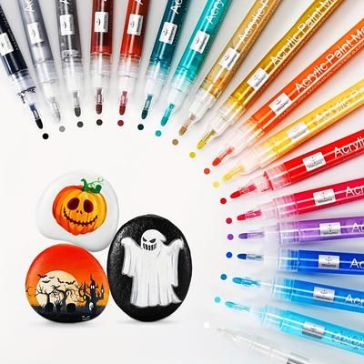TEMU 18pcs Acrylic Paint Pens Markers For Rock Painting Wood Pebble Ceramic Craft Supplies, 18 Vibrant Colors Acrylic Pens For Graffiti Christmas Pumpkins For Adults