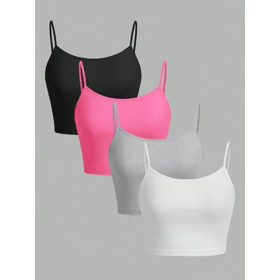 4 pieces Women's sexy summer vest Tank tops solid color adjustable comfortable vest soft girl 's Ladies Cropped Vest Crop tops