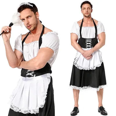 French Gothic Maid for Men Sexy Sling Black White lolita Dress Sets Uniform Butler halloween Cosplay Costume waiter stage cloth