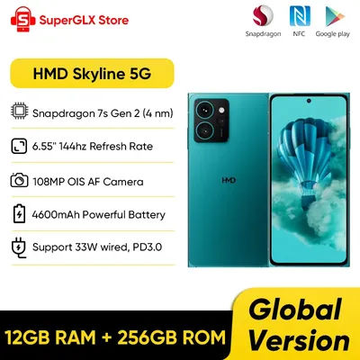 2024 New Global Version HMD Skyline 5G Smartphone Snapdragon 7s Gen 2 108MP OIS AF Camera 4X Zoom 144hz Refresh Rate NFC