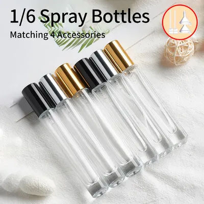 6pcs+4 accessories 10ml refillable clear glass perfume spray bottle contains 6 spray bottles, 2 funnels, 2 dispenser wonders