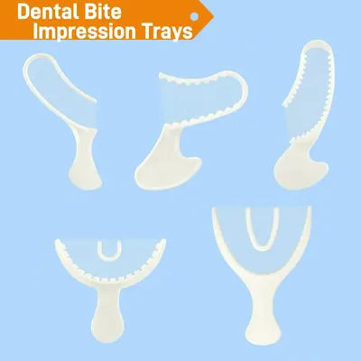 50pcs Disposable Dental Bite Impression Trays Kits Teeth Registration Impression Tray with Plastic Rigid Frame and Non-Tear Mesh