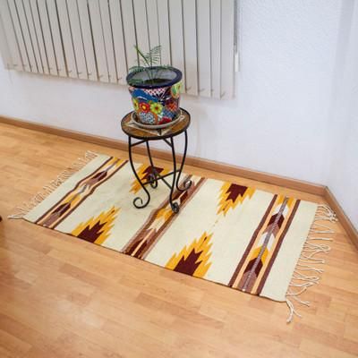 Desert Dreams,'Natural Dye Zapotec 2.5x5 Wool Rug with Geometric Details'