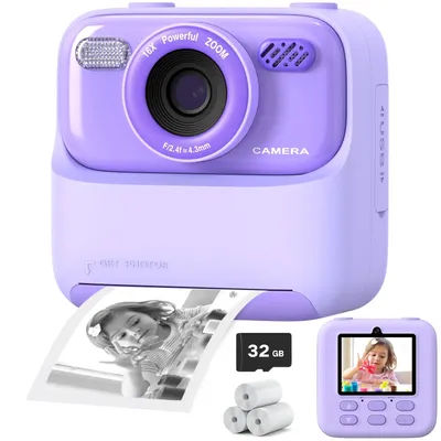 Kids Digital Camera 1080P Vedio Thermal Instant Print Camera With 32G For Girls Boys Age 3-12 Best Christmas Birthday Gifts