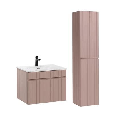 Set di mobili da bagno con lavabo effetto legno rosa 60cm
