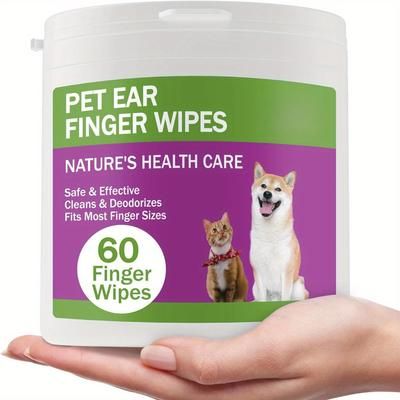 TEMU 60 Count Disposable Dog Ear Wipes, Finger Wipes For Pet Ear Cleaning, Gently Removes Debris, Soothes And Freshens