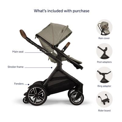 Nuna DEMI Next Stroller with Rider Board + DEMI Next Bassinet with Stand Bundle - Hazelwood