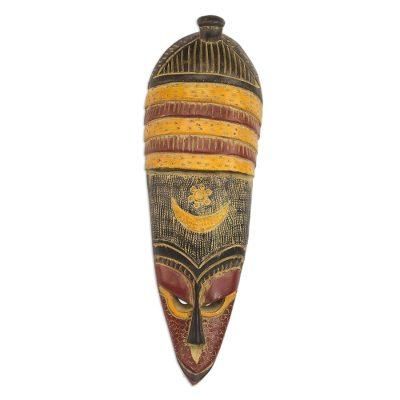 Colorful Villager,'Handmade African Colorful Sese Wood Wall Mask from Ghana'