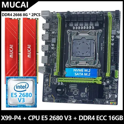 MUCAI X99 P4 motherboard DDR4 16GB(2 * 8GB)2666MHz RAM memory and Intel Xeon E5 2680 V3 CPU processor,multiple options available