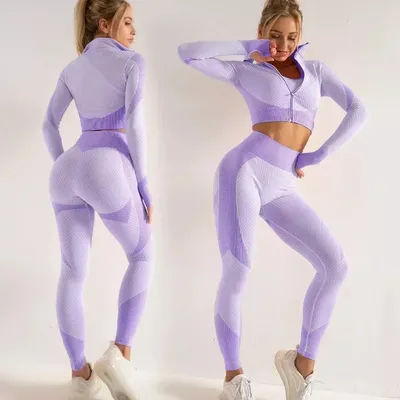 3PCS Seamless Yoga Sets Sport Fitness Vest High Waist Hip-Liftting Trousers Suits Workout Clothes Gym Leggings Set for Women