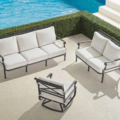Carlisle 3-pc. Sofa Swivel Set In Slate Aluminum - Quick Dry, Coral/Red - Frontgate