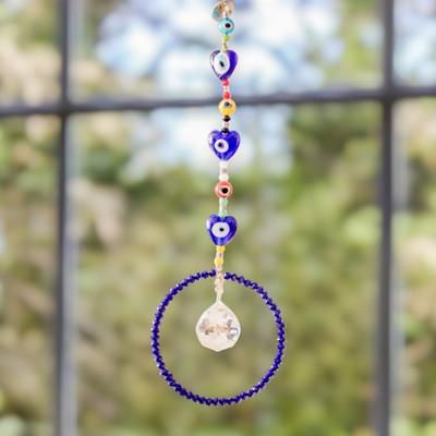 Dreamy Sparks,'Handcrafted Blue Glass and Crystal Beaded Suncatcher'