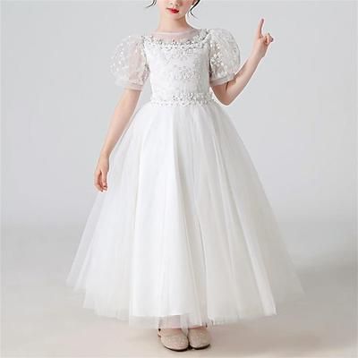 Bambino Da ragazza Vestito Piante Manica corta Feste Compleanno Retato Con ricami stile sveglio Da principessa Poliestere Maxi Abito in tulle Estate Primavera 4-13 anni Bianco Rosa Blu