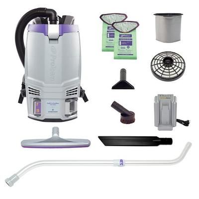 ProTeam GoFit 6 Cordless 8Ah 6 qt. Commercial Backpack Vacuum 107786 with Xover Multi-Surface Telescoping Wand Tool Kit 107100