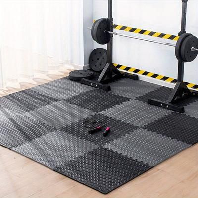 TEMU 20pcs Interlocking Fitness Floor Mats - , Waterproof Eva Foam For Gym & Home Workouts, Puzzle Mat In Mixed Colors (black/gray & White) For Noise Reduction & Training Safety, Gym Accessories