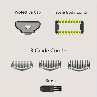 TEMU 1 Set Electric Shaver Kit, Compatible With Qp2510/qp2520/qp2620/qp2630/qp6510, Includes Protective Cap, 1/3/5mm Guide Combs, Body Comb - Hypoallergenic, Cordless, No Battery Included