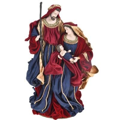 Natività monoblocco in tessuto h 47 cm, Blu e Bordeaux