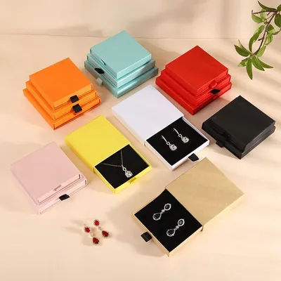 5pcs 9*9*1.7cm Paper Drawer box DIY Drawer Slide Jewelry Packaging Storage Case Bulk Cardboard Earring Rings Necklace Organizer