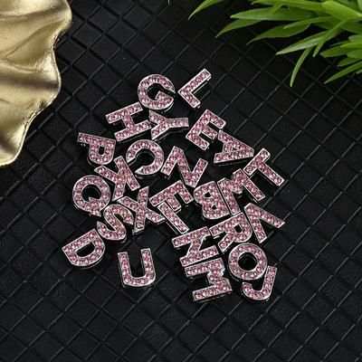 TEMU 26pcs 8mm Pink Alphabet Alloy Nail Charms 3d Luxury Letter Rhinestones Decoration Accessories