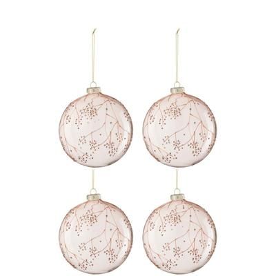 Scatola di 4 palline di Natale in vetro rosa 12x12x12 cm