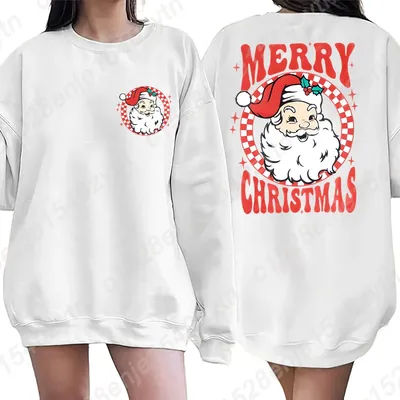 Merry Christmas Santa Sweatshirt Women Christmas Sweatshirts Santa Claus Pullovers Christmas Vibes Retro Tops