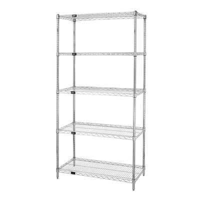 Quantum Food Service WR63-1236C-5 36" NSF 5-Tier Chrome Wire Shelf Kit - 12"W, 63"H, Silver