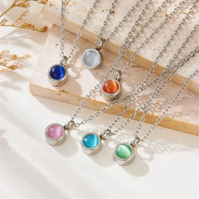 Stainless Steel Birthstone Pendant Necklace - Cremation Ashes Jewelry with Colorful Gemstones, Keepsake Memorial for Human Ashes