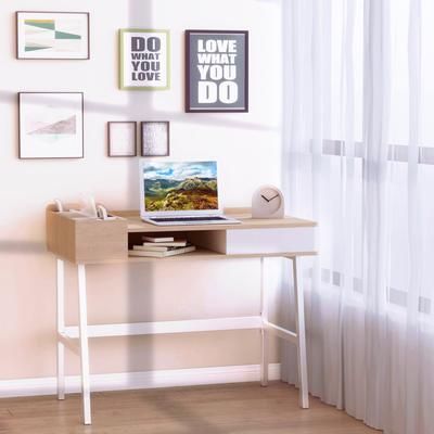 TEMU Computer Desk, Writing Desk, Study Workstation With Drawer, Storage Compartments, Cable Management, Laptop Table, Metal Frame, X 55 X 81.5cm, Oak And White