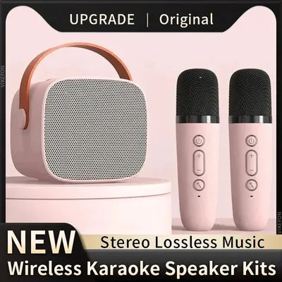 Wireless Bluetooth Dual Microphones Portable Karaoke Machine HomeKTV DSP System Speaker HIFI Stereo Surround For Kids Party Gift
