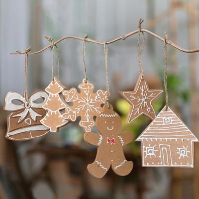 'Set of 6 Handmade Christmas-Themed Chipboard Ornaments'