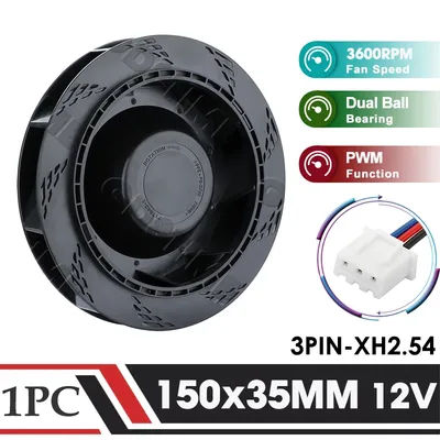 Gdstime 150MM Fan DC 12V 150MM*35MM Centrifugal Turbo Cooler Fan 15035 Large air Round Fan 15CM Dual Ball 3PIN PWM Pipe Blower