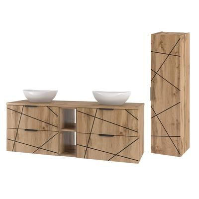 Set di mobili da bagno doppio lavabo effetto legno marrone 140cm