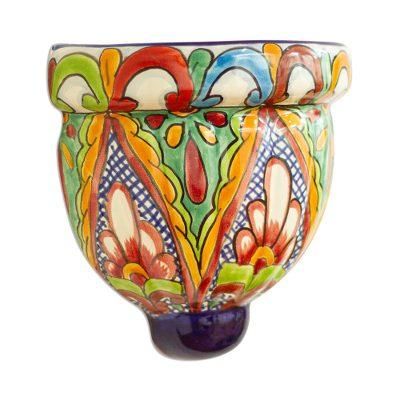 Guanajuato Ribbons,'Artisan Crafted Colorful Ceramic Wall Planter from Mexico'