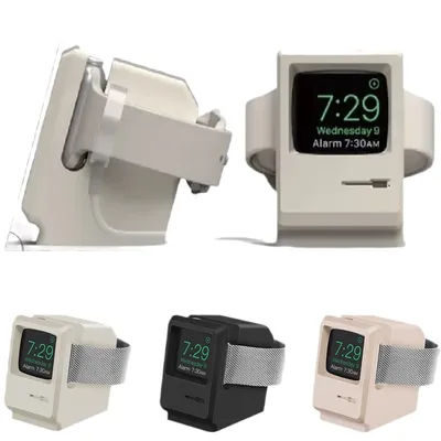 For Apple Watch 8 7 6 5 4 iWatch 4 3 2 Charging Dock Holder Retro Computer Pattern Keeper Bracket Base Silicone Charger Stand