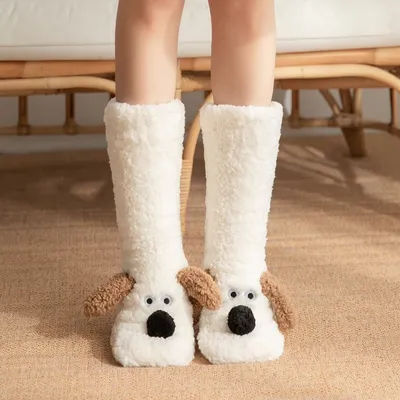 Nouveau chien chaussettes de neige chaussettes de sol dessin animé adulte chaussettes de sommeil chaussettes d'hiver couvre-jambes tapis pantoufles chaussettes Couple chaussettes cadeau de noël