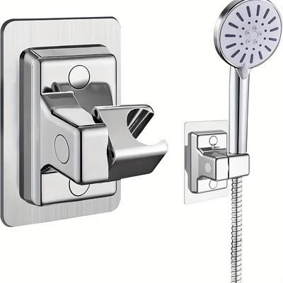 TEMU 1pc Shower Head Bracket, Plastic Handheld Adjustable Bracket With Adhesive Tape, Wall Mount Shower Base Bathroom Tools, Bathroom Accessories, Bathroom Storage & Organizer