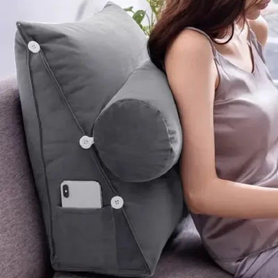 Coussin de soutien lombaire triangulaire pour dossier de lecture, avec appui-tête, oreiller de dos en peluche pour soulager la douleur, canapé-lit, chaise, coussin de taille