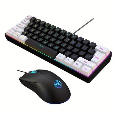 TEMU 1pc Hxsj Mechanical Gaming Keyboard And Optical Mouse Set, 61-key Wired Design, Injection Molded Keycaps, Rgb Backlight, Usb Plug And Play, Compatible With Pc