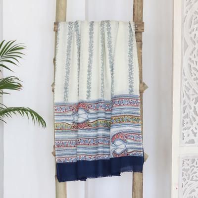 Garden Glory,'Handwoven Screen Printed Floral Paisley Themed Wool Shawl'