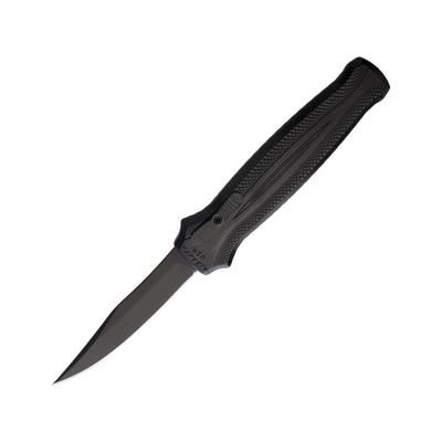 Piranha Knives Auto Rated-R OTF Automatic Folding Knife 3.5in 154CM Clip Point Blade Black Oxide Black Aluminum Handle P-19BKT