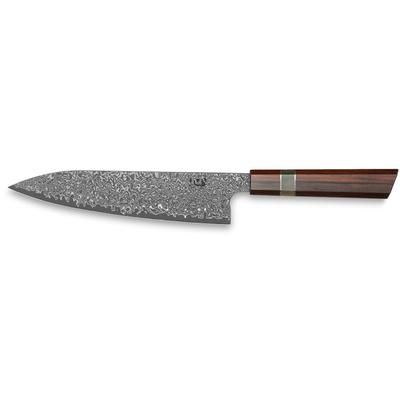 Xin Cutlery 14.25in Acid Etched Japanese Style Chef's Knife 14.25in Overall 9in Acid Etched Damascus Steel Blade Rosewood/Buffalo Horn/Nickel Silver