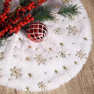 Mini jupe d'arbre de noël en peluche blanche, flocons de neige, jupes d'arbres de noël, couverture de Base, ornements du nouvel an, tapis de décoration pour la maison, 38cm