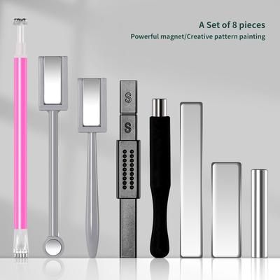 TEMU 8pcs/6pcs/4pcs Nail Art Magnet Nail Polish Cat Eye Glue Magnet Cylindrical Magnet Rod Strong Magnet Pattern Push Magnet