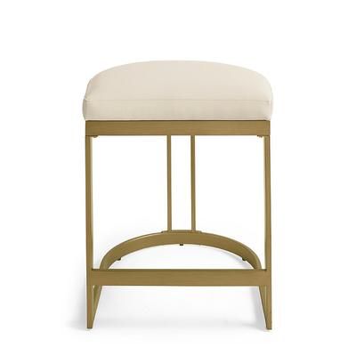 Candice Backless Bar & Counter Stool - Counter Height (24" Seat), Bonded Leather, Antique Brass/Marbled Bone/Counter Height - Grandin Road