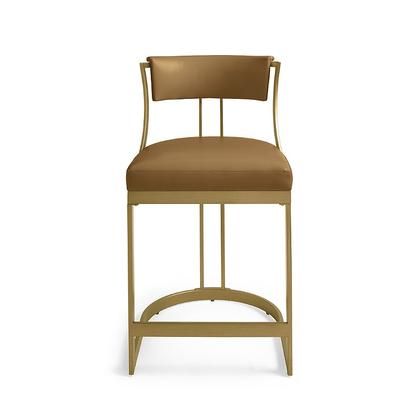 Candice Low Back Bar & Counter Stool - Counter Height (24" Seat), Bonded Leather, Antique Brass/Marbled Caramel/Counter Height - Grandin Road