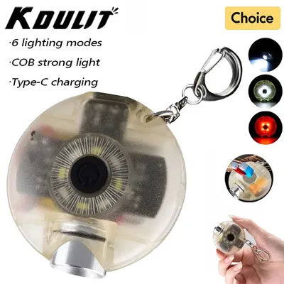 Mini Keychain Flashlight Pocket Key Torch USB Rechargeable Multi-function Waterproof Fluorescent Magnetic Warning Camping Lamp