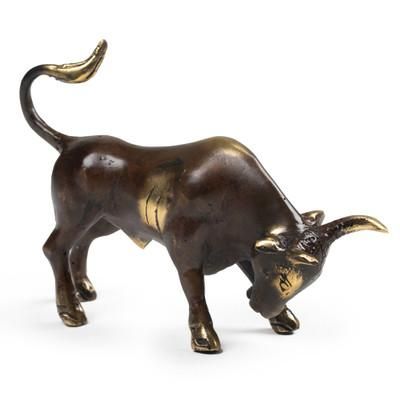 Steadfast Bull,'Antiqued Bronze Bull Figurine from Bali'